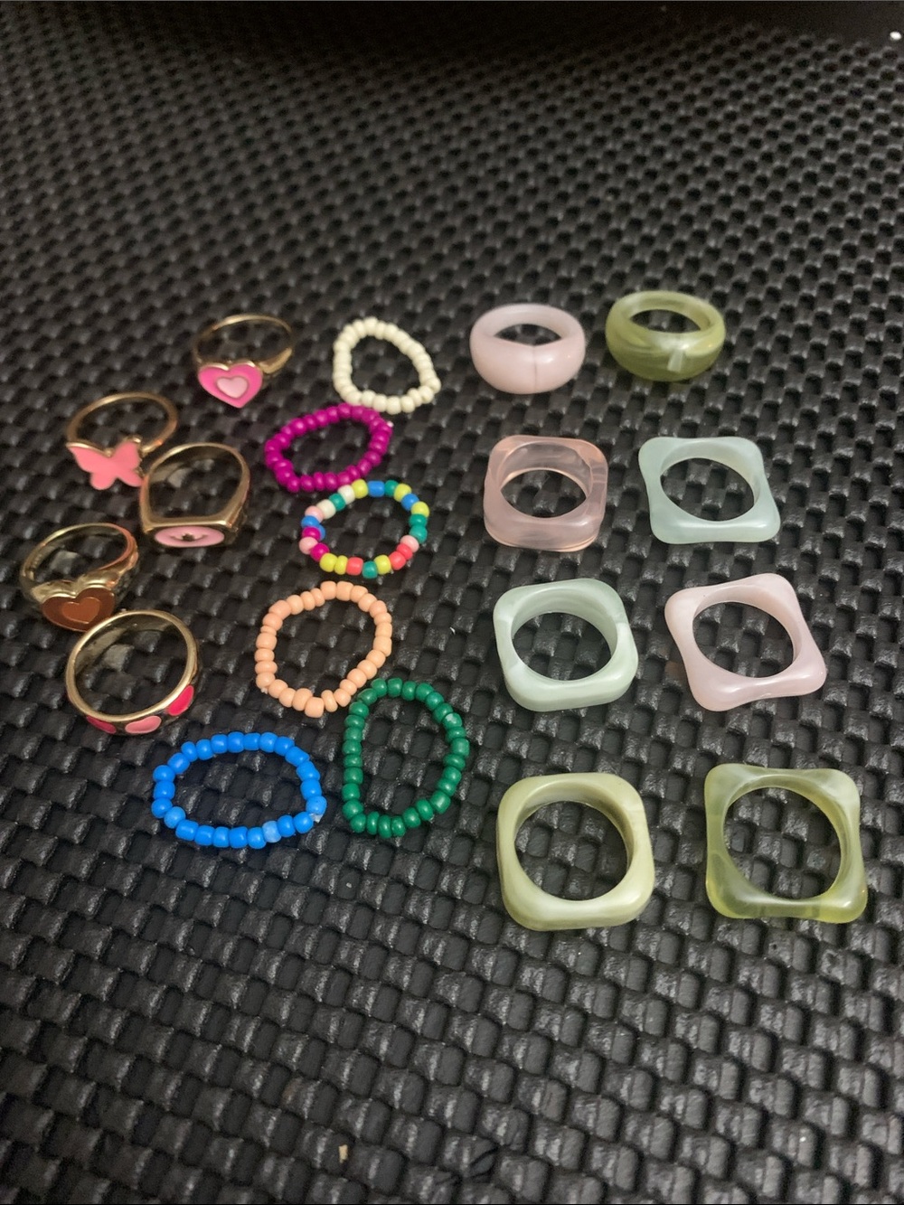 Assorted Women's Resin & Beaded Ring Set - Pastel Pink, Green, Blue- 19 rings!